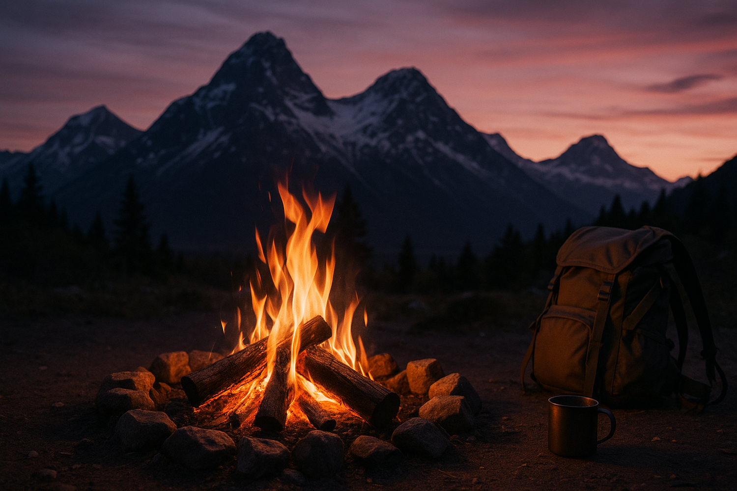 small image of campfire near mountains 
